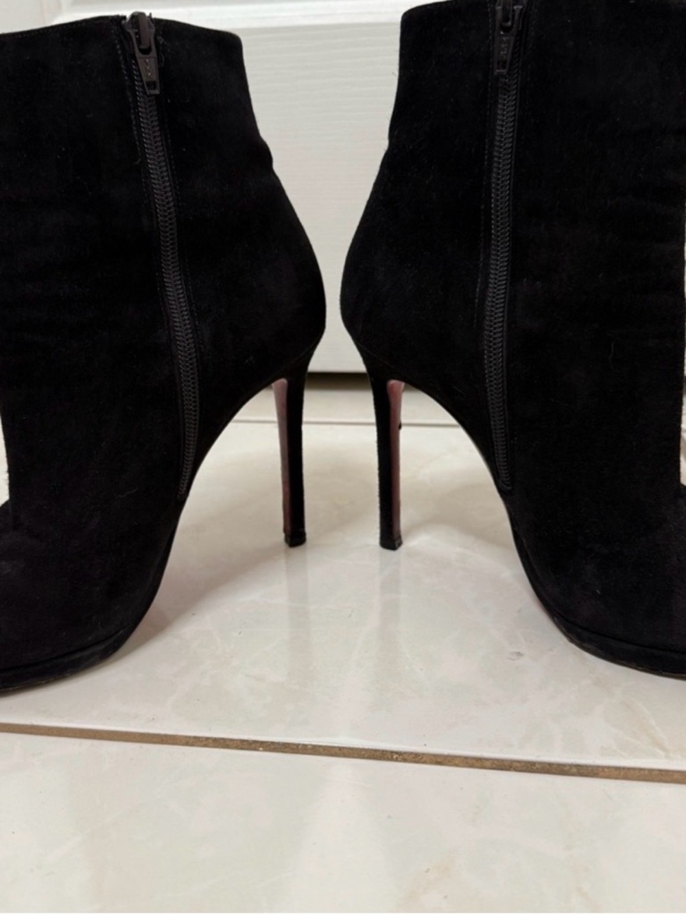 Christian Louboutin Black Suede Ankle Booties with Signature Red Heel - Picture 3 of 6